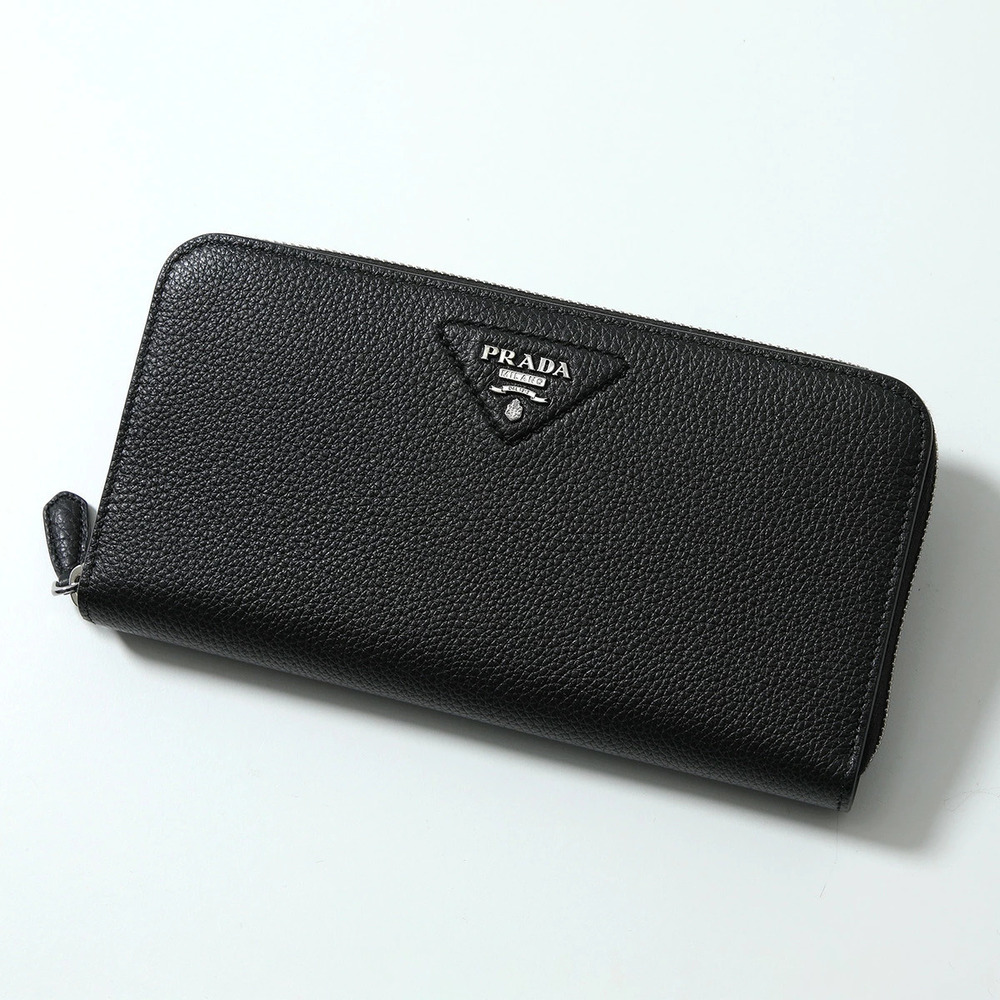 Prada Round Zip Long Wallet Leather Triangle Nero Black